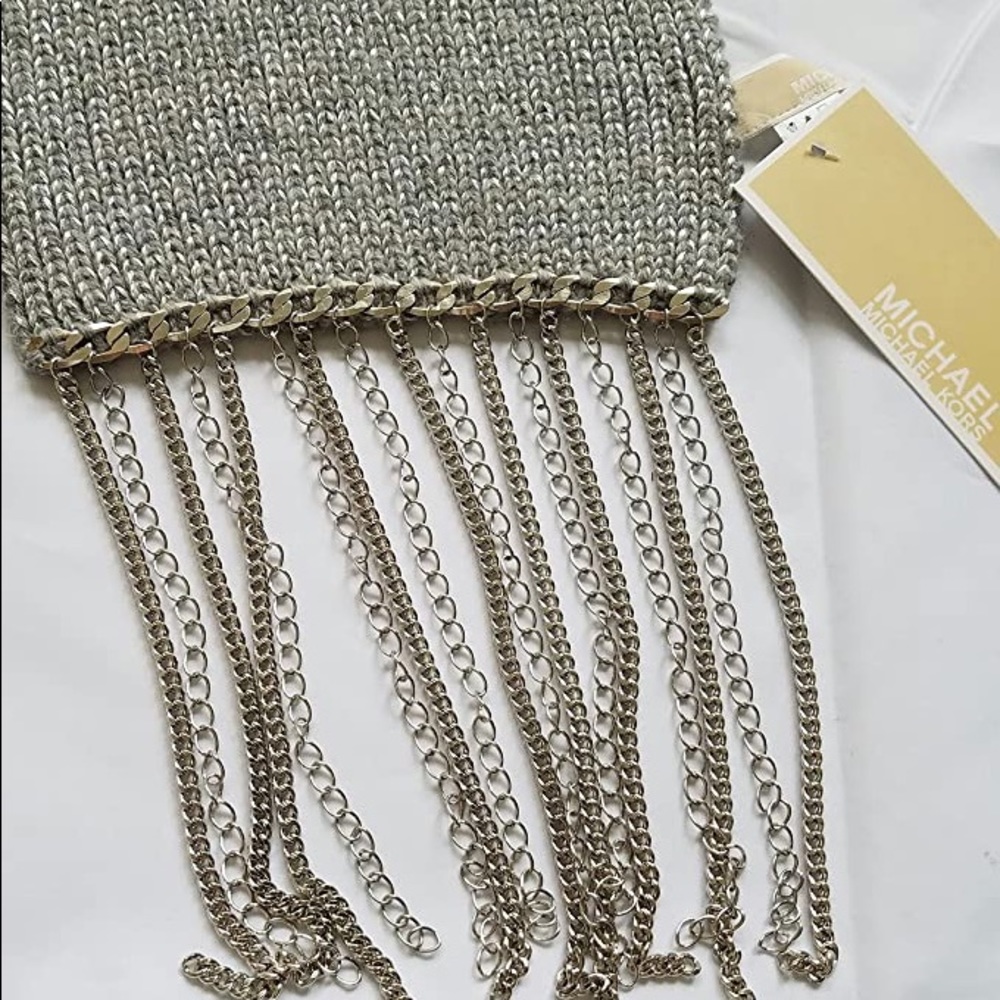 Michael Kors Grey Scarf with Silver Chain Fringe